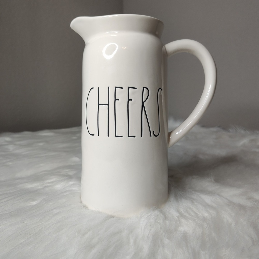 Rae Dunn "CHEERS" Pitcher‎ Ceramic Serving Home Decor Magenta Artisan Collection